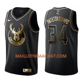 Maillot NBA Milwaukee Bucks Giannis Antetokounmpo 34 Nike Noir Golden Edition Swingman - Homme
